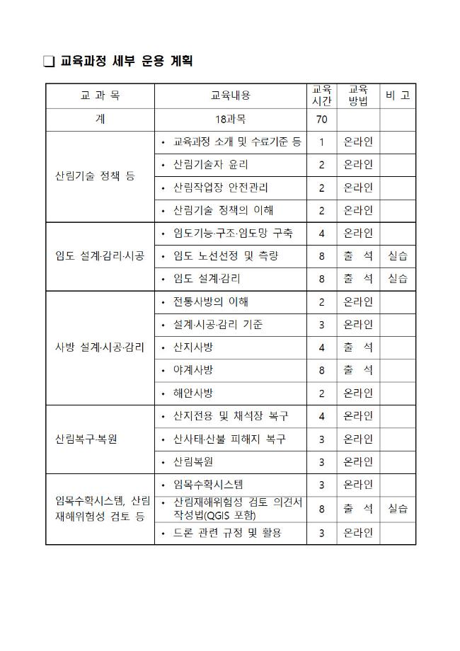 산림공학 기술과정(공학기술자격 취득) 교육계획 공고 3